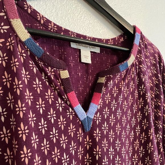 Coldwater Creek L Boho Embroidery Long Sleeve Tunic Top Blouse Bohemian UB-7 - Picture 3 of 10